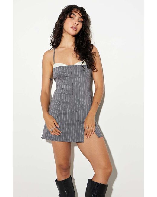 Silence + Noise Blue Silence + Noise Seren Pinstripe Bengaline Mini Dress