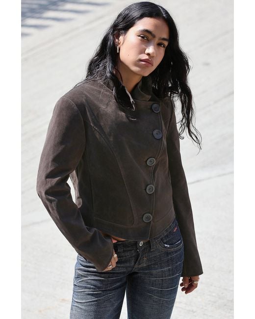 Urban Outfitters Black Uo Brody Faux Suede Asymmetric Jacket