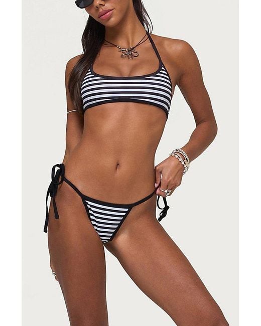 Edikted Brown Mckayla Striped String Bikini Bottom