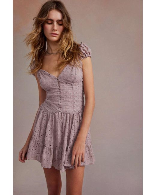 Kimchi Blue Brown Leilani Eyelet Mini Dress In Mauve,at Urban Outfitters