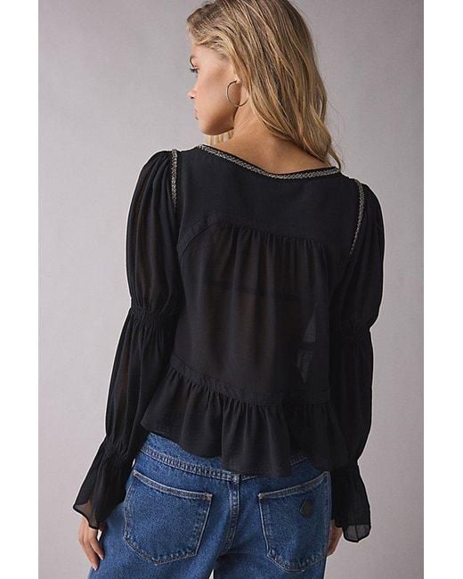 Kimchi Blue Black Kit Prairie Long Sleeve Babydoll Top