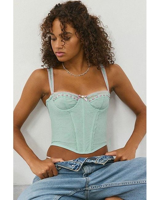 Out From Under Blue Petunia Fields Ribbon Trim Lace Corset Top
