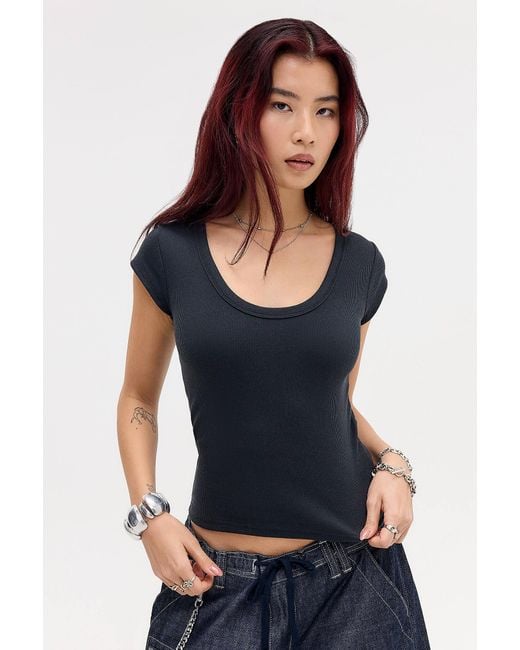 BDG Black Off Duty Rib Short Sleeve T-shirt