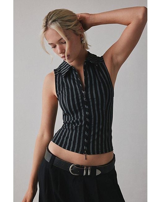 BDG Black Ledia Collared Zip-Front Vest Top Jacket