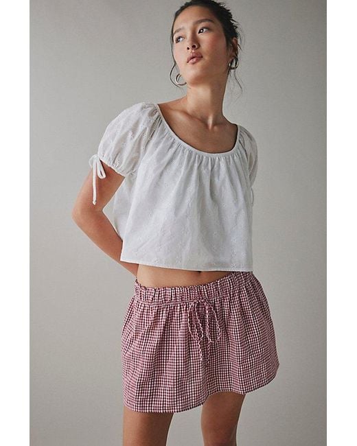 Kimchi Blue Red Emiline Gingham Cotton Low-Rise Mini Skirt