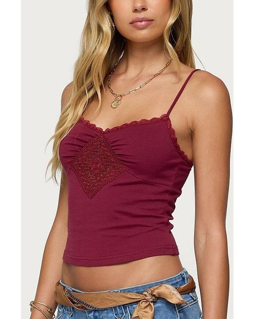 Edikted Red Mor Lacey Tank Top