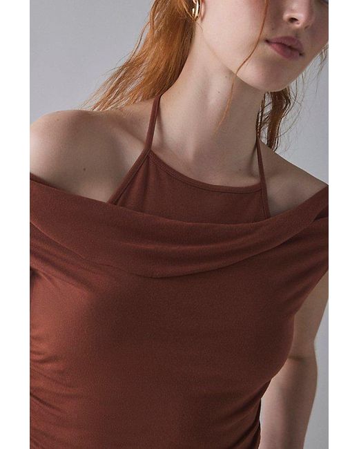 Urban Outfitters Brown Uo Marni Short Sleeve Layered Twofer Crop Top