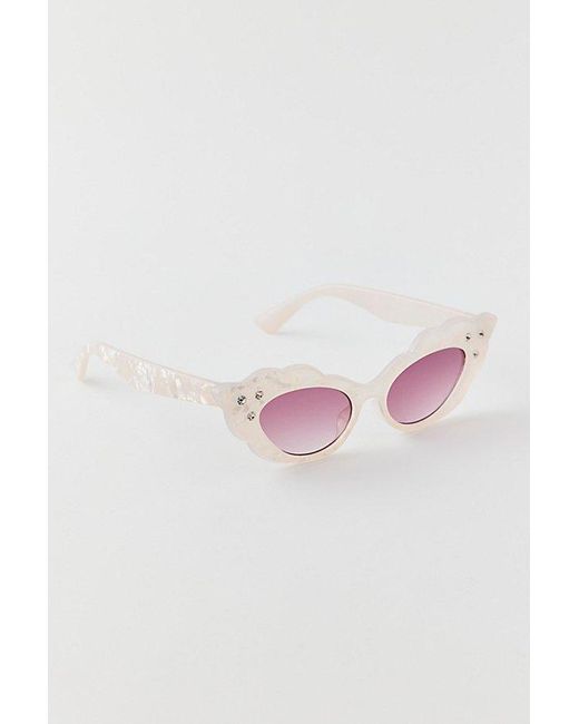 Urban Outfitters Pink Gem Scalloped Cat-Eye Sunglasses