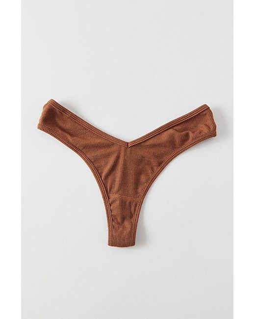 Out From Under Brown Ribbed V Thong