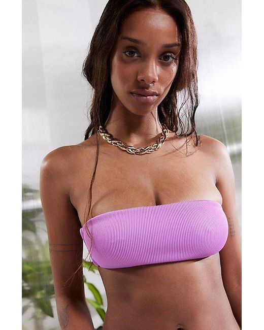 Out From Under Purple Bette Ribbed Bandeau Bikini Top