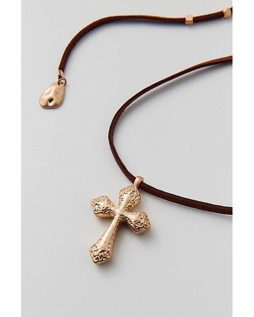 Urban Outfitters Brown Etched Cross Corded Wrap Necklace