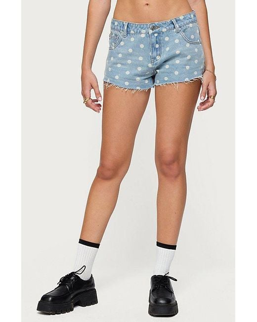 Edikted Blue Josie Polka Dot Denim Shorts