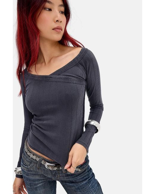 BDG Blue Jordy Rib Crossover Top