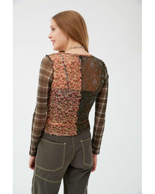 Urban Outfitters Uo Mesh Patchwork Top | Lyst