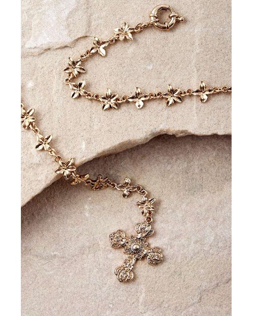 Silence + Noise Natural Silence + Noise Floral & Cross Lariat Necklace