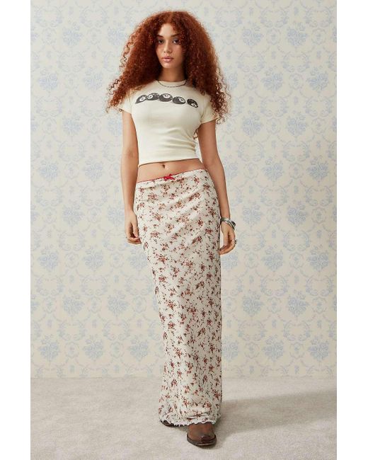 Urban Outfitters White Uo Floral Print Mesh Maxi Skirt