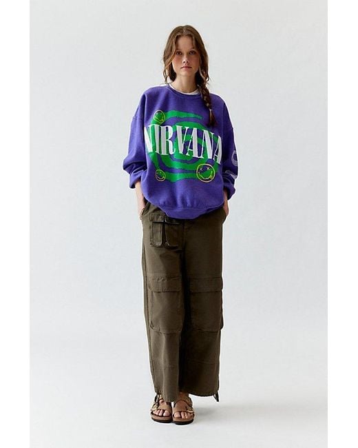 Urban Outfitters Purple Nirvana Helix Smile Oversized Loose Crew Neck Sweatshirt