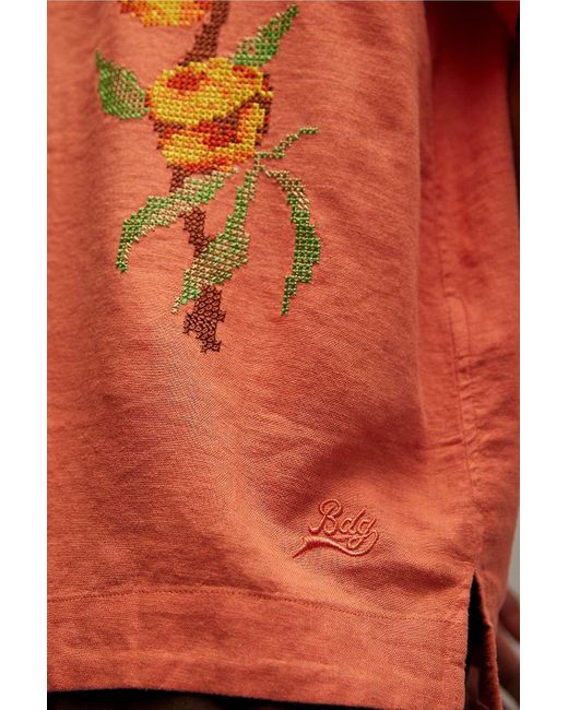 BDG Orange Eli Peaches Embroidery Shirt for men