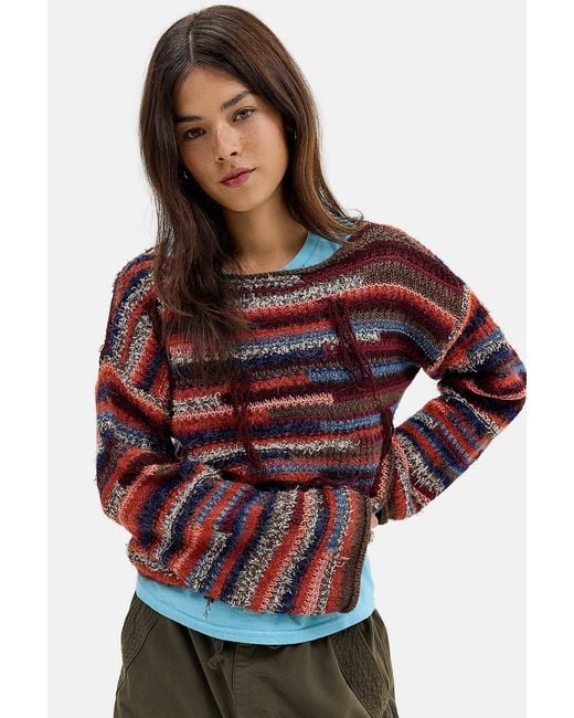 Urban Outfitters Red Uo Mixed Stripe Fringed Jumper At