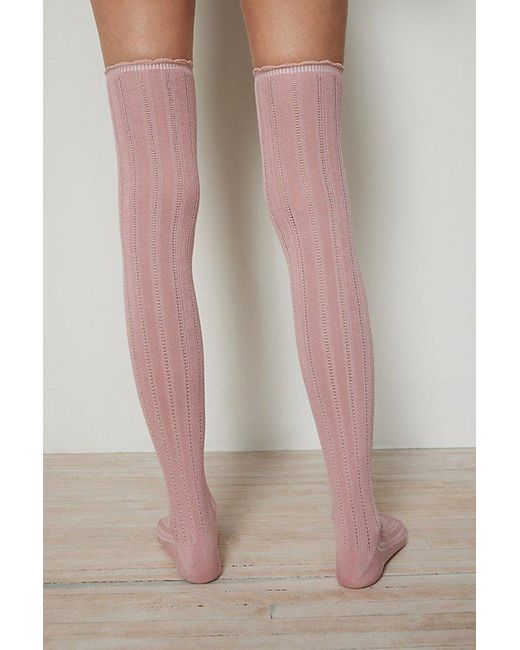 Urban Outfitters Pink Pointelle Over-The-Knee Sock