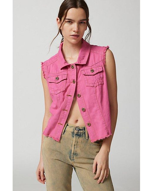 Urban Renewal Pink Remade Overdyed Denim Vest Jacket