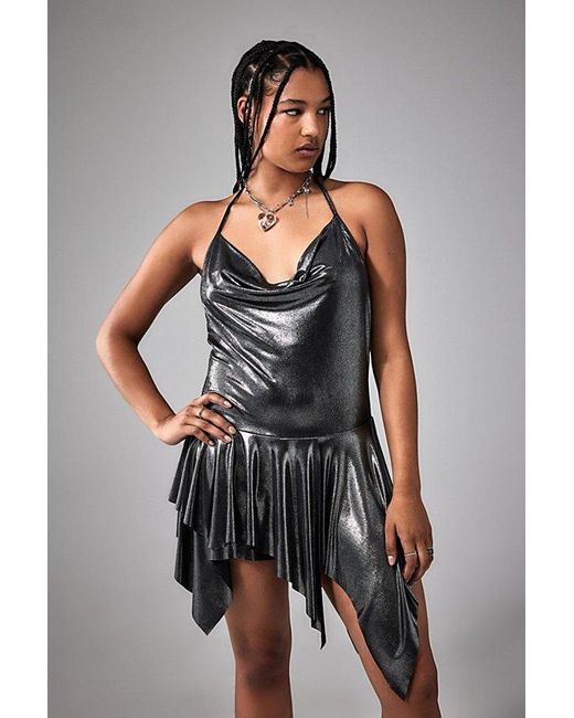 Urban Outfitters Black Uo Foil Cowl Halter Romper