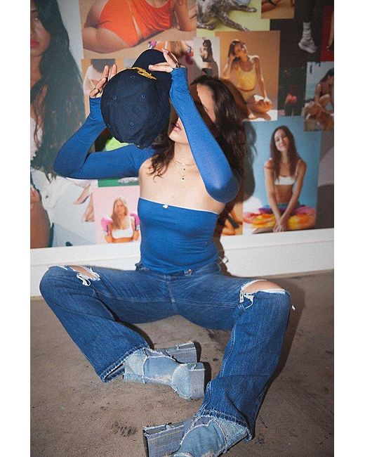 RAT BOI Blue Contour Lace Trim Tube Top