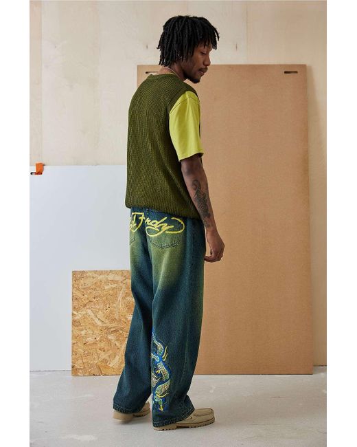 Ed Hardy Uo exclusive - jeans mit er färbung und drachenmotiv in Green für Herren