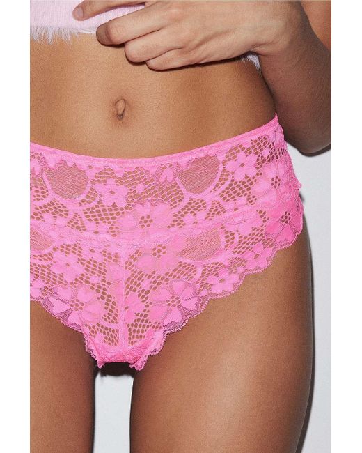 Out From Under Pink High-waist Lace Thong