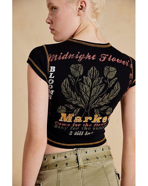 Urban Outfitters Black Midnight Flower Market Baby Tee