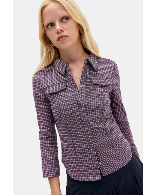 Silence + Noise Purple Silence + Noise Polly Bengaline 3/4 Sleeve Shirt Xs At Urban Outfitters
