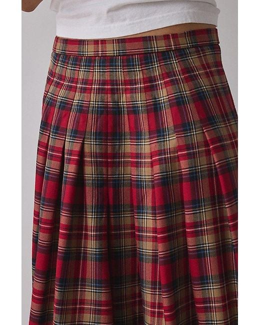 Vintage & ReMADE by UO Red Vintage By Uo Plaid Midi Skirt
