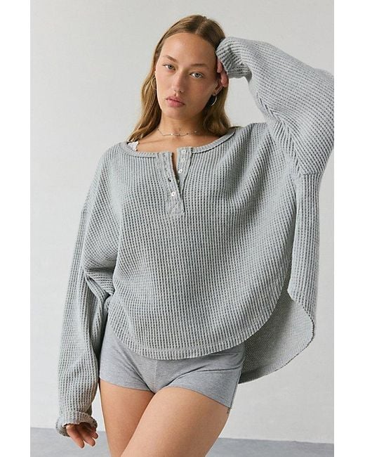 Out From Under Gray Living The Dream Waffle Knit Long Sleeve Henley Tee