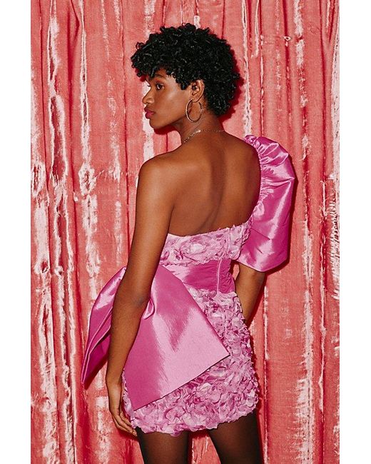 For Love & Lemons Pink Taya Satin Rosette Mini Dress