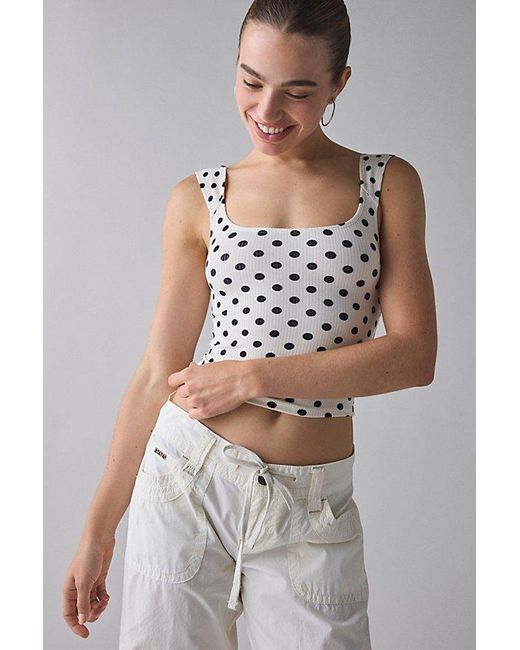 BDG Gray Printed Ribbed Square Neck Tank Top