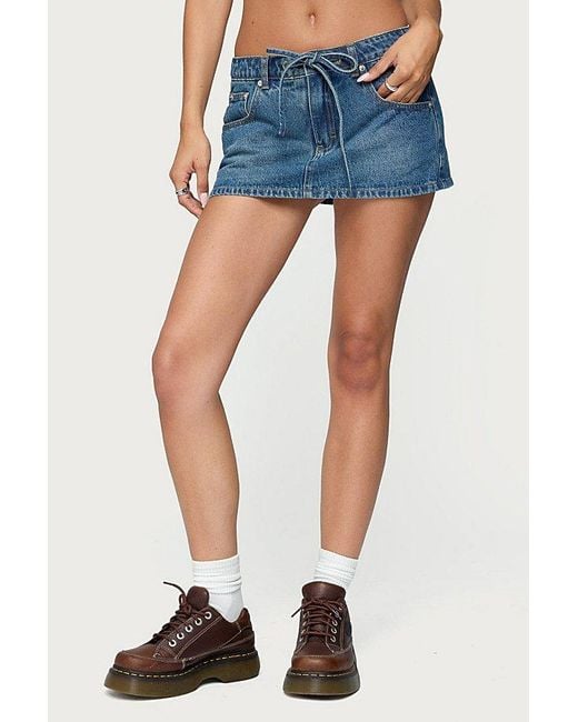 Edikted Blue Ziggie Tie Front Denim Mini Skort
