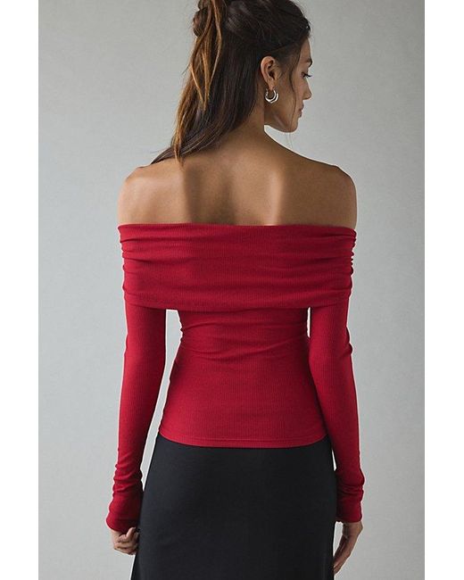 Kimchi Blue Red Lily Ruched Foldover Off-The-Shoulder Knit Top