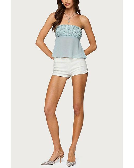 Edikted Blue Beadie Sheer Chiffon Strapless Top