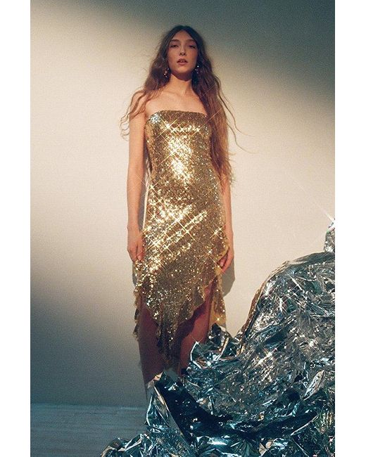 Urban Outfitters Metallic Uo Stella Sequin Strapless Midi Dress