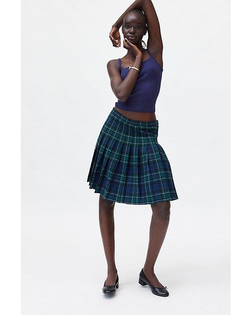 Green plaid midi skirt online