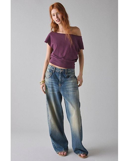 Out From Under Purple Off-The-Shoulder Banded Hem Tee