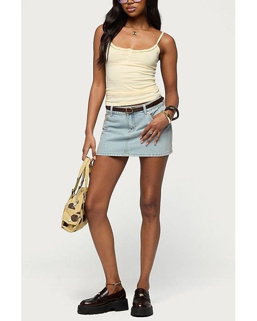 Edikted Blue Spencer Low Rise Denim Micro Skirt