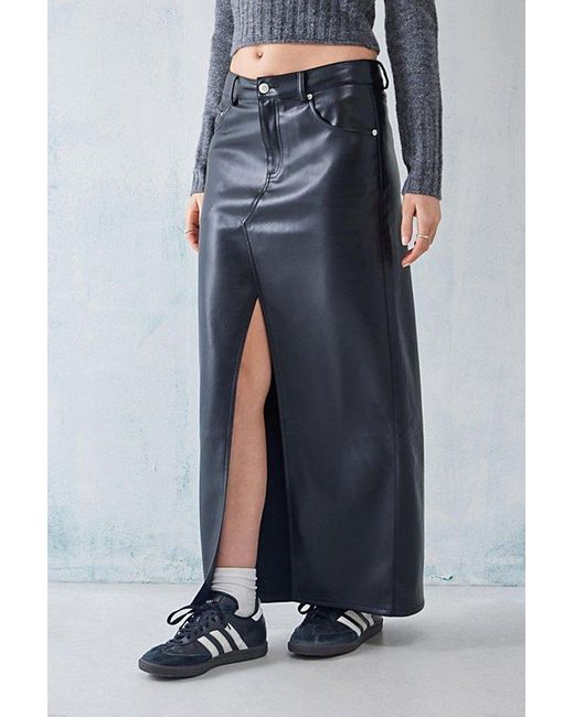 Urban Outfitters Blue Uo Split Front Faux Leather Maxi Skirt