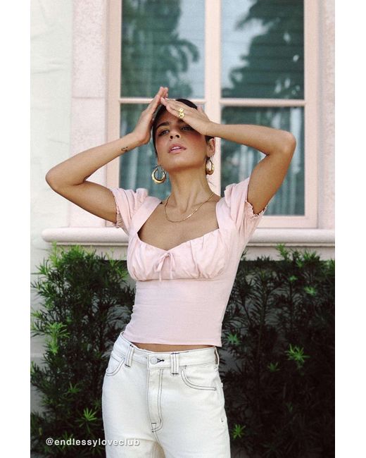 Urban Outfitters Pink Uo Cassia Rose Puff Sleeve Top