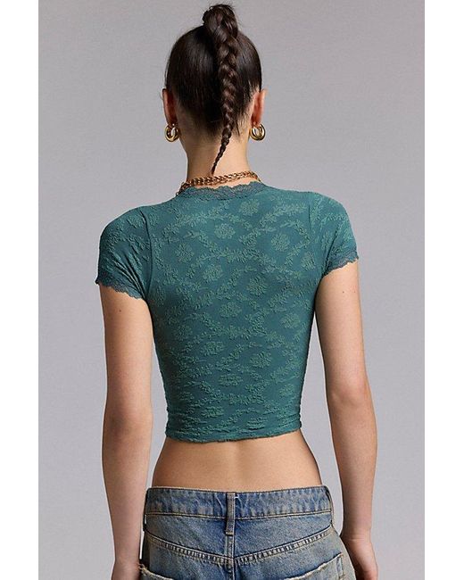 Out From Under Multicolor Bella Seamless Knit Lace Trim Crop Tee