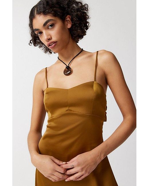 Urban Outfitters Brown Uo Bella Bow-Back Satin Mini Dress