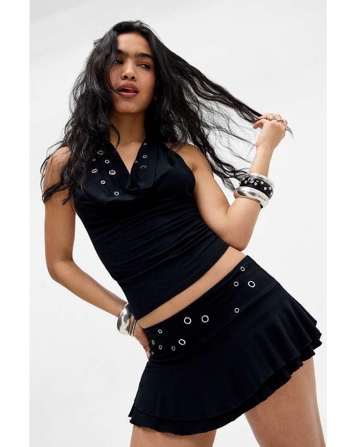 Silence + Noise Blue Silence + Noise Coyote Cowl Eyelet Halter Top