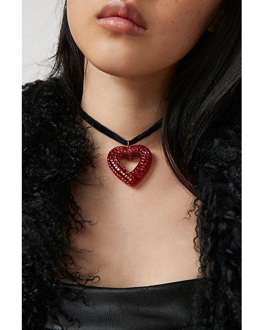 Urban Outfitters Black Disco Heart Corded Necklace