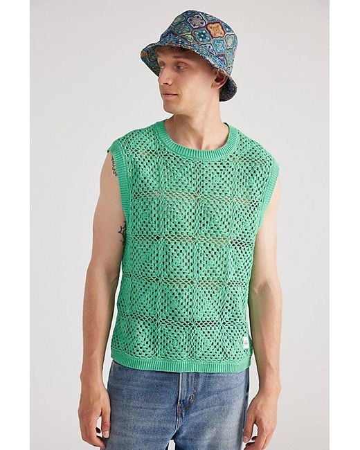 Native Youth Green Maddox Crochet Vest Jacket for men