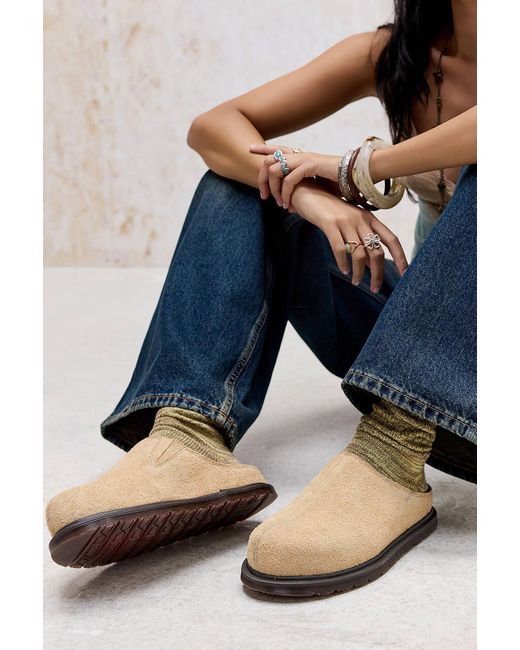 Dr. Martens Blue Tan San Suede Mules